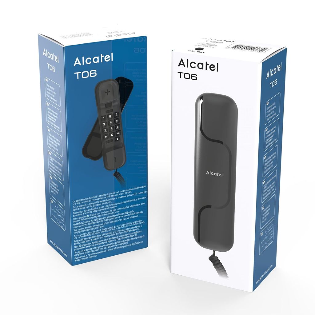 Alcatel T06 Ultra Compact Wall Mount Corded Landline Phone (Black)