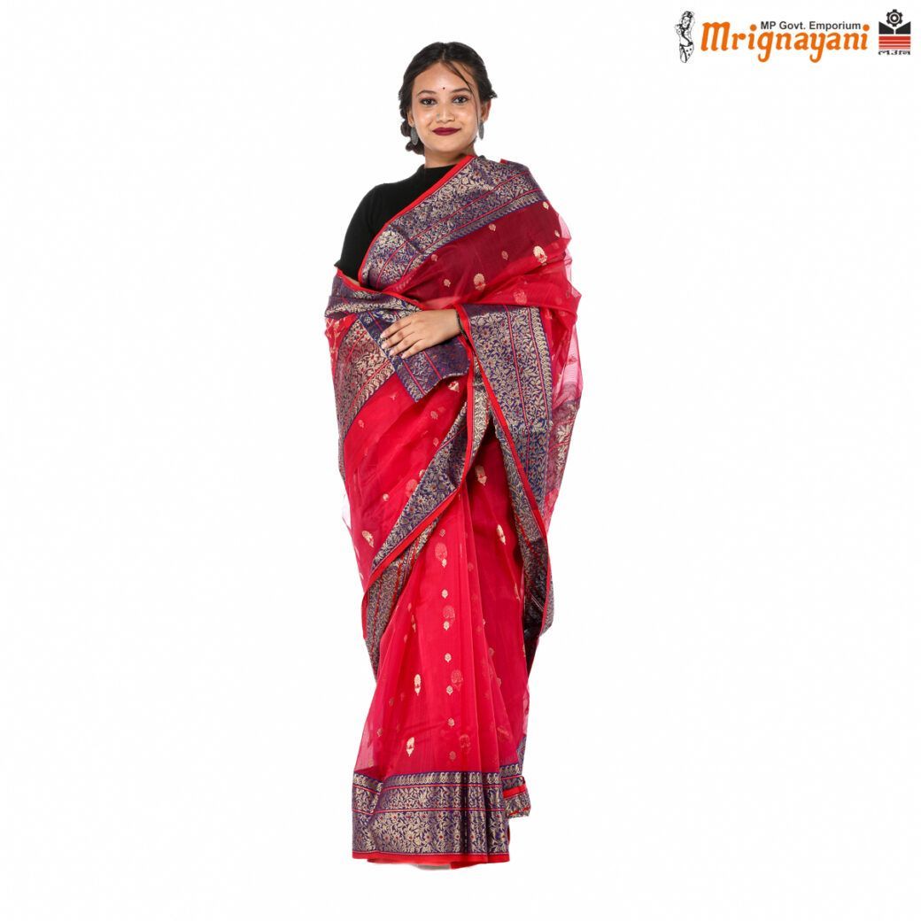 HANDLOOM CHANDERI SILK SAREE WITH BLOUSE (SKU - 1SC20318042, SAREE - 1020)