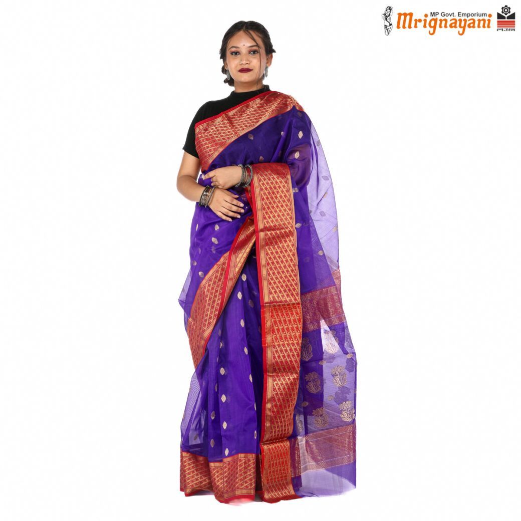 HANDLOOM CHANDERI SILK SAREE WITH BLOUSE (SKU - 1SC103151121, SAREE - 1014)