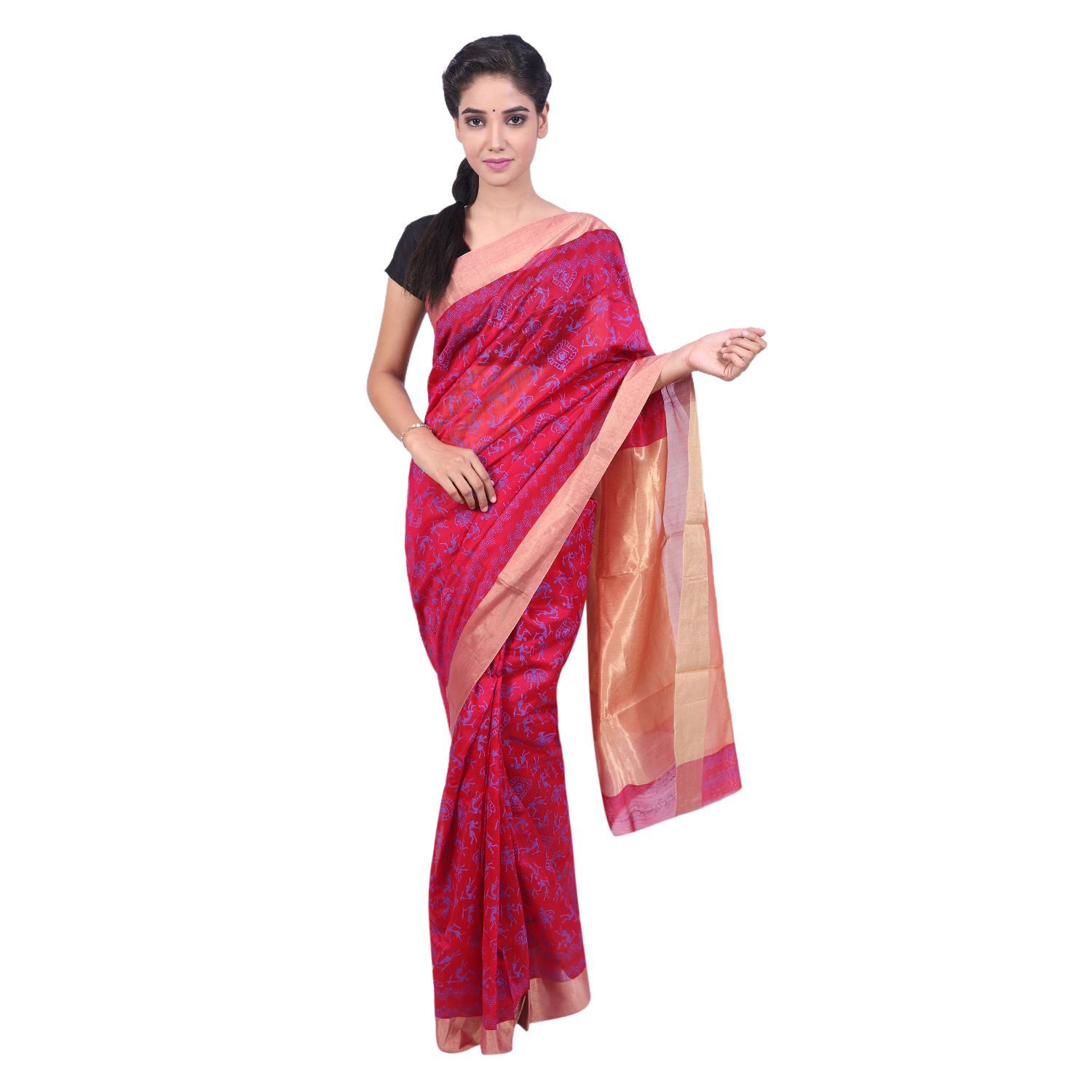 HANDLOOM CHANDERI PRINTED SAREE WITH BLOUSE (SKU - 1SCZ02090719 SAREE- 7)