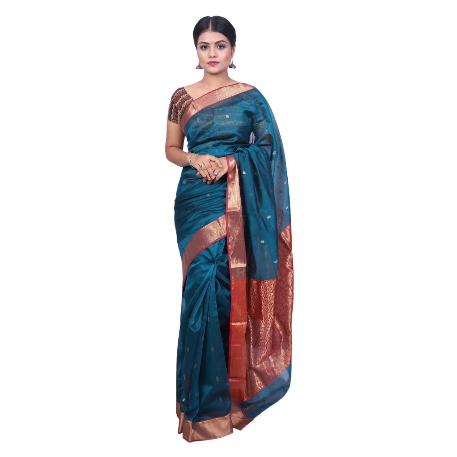 HANDLOOM MAHESHWARI TRADITIONAL SAREE WITH BLOUSE (SKU - 3S0104030422 SAREE- 136)