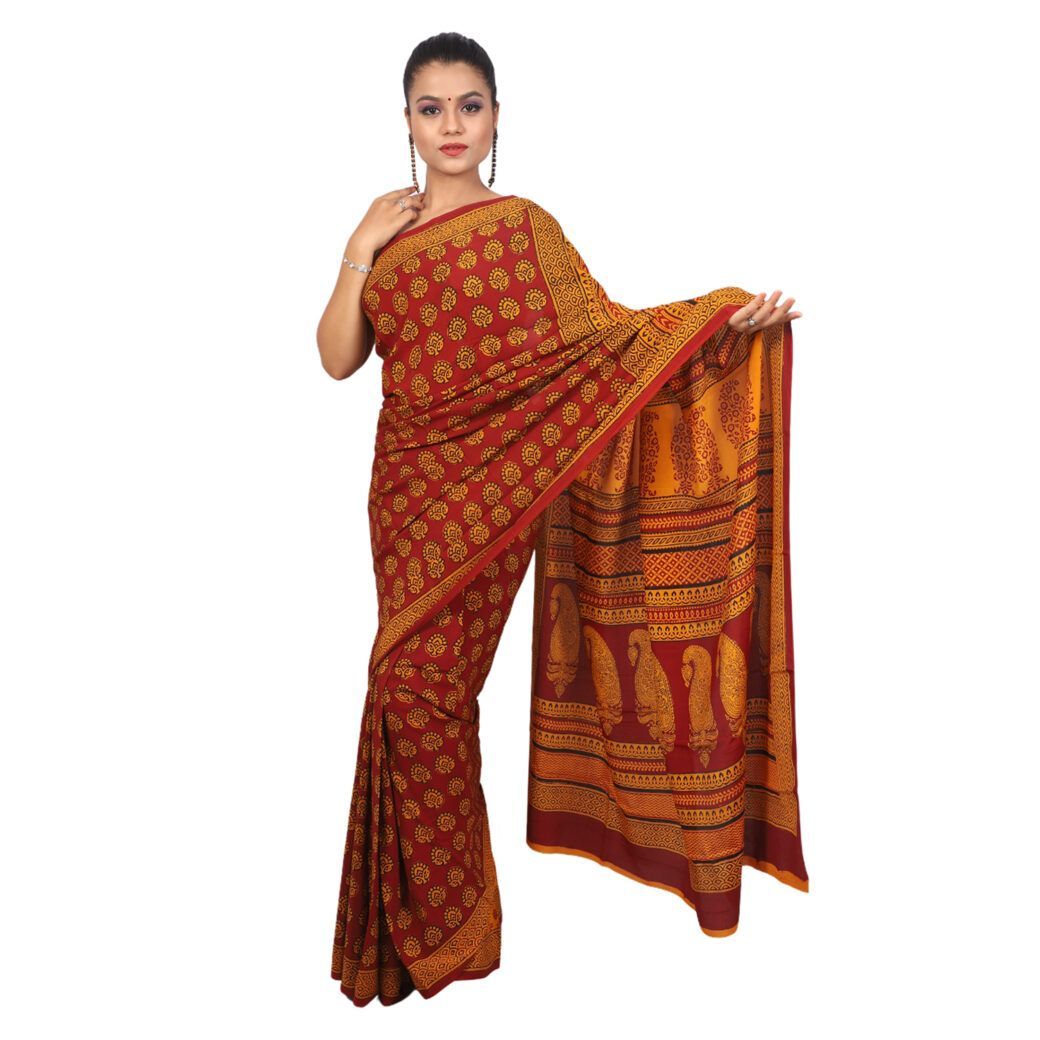 HANDLOOM CRAPE SILK SAREE WITH BLOUSE (SKU - 3I0106030422 SAREE- 188)