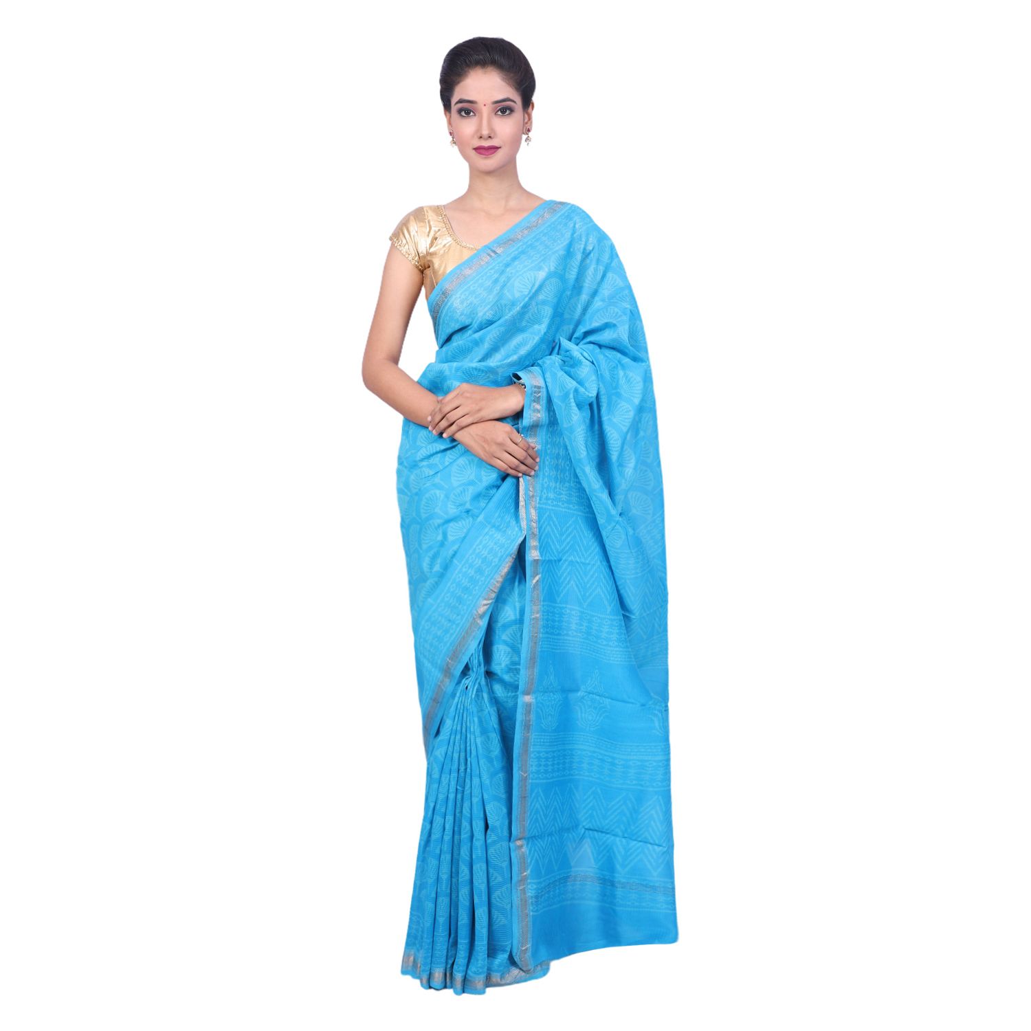 HANDLOOM MAHESHWARI SAREE- (COTTON+SILK MIX) WITH BLOUSE (SKU - 3I0102030422 SAREE- 101)