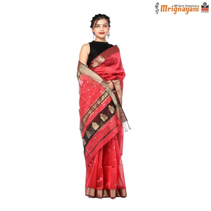 HANDLOOM MAHESHWARI SILK SAREE WITH BLOUSE (SKU - 3S0104230422, SAREE-1128)