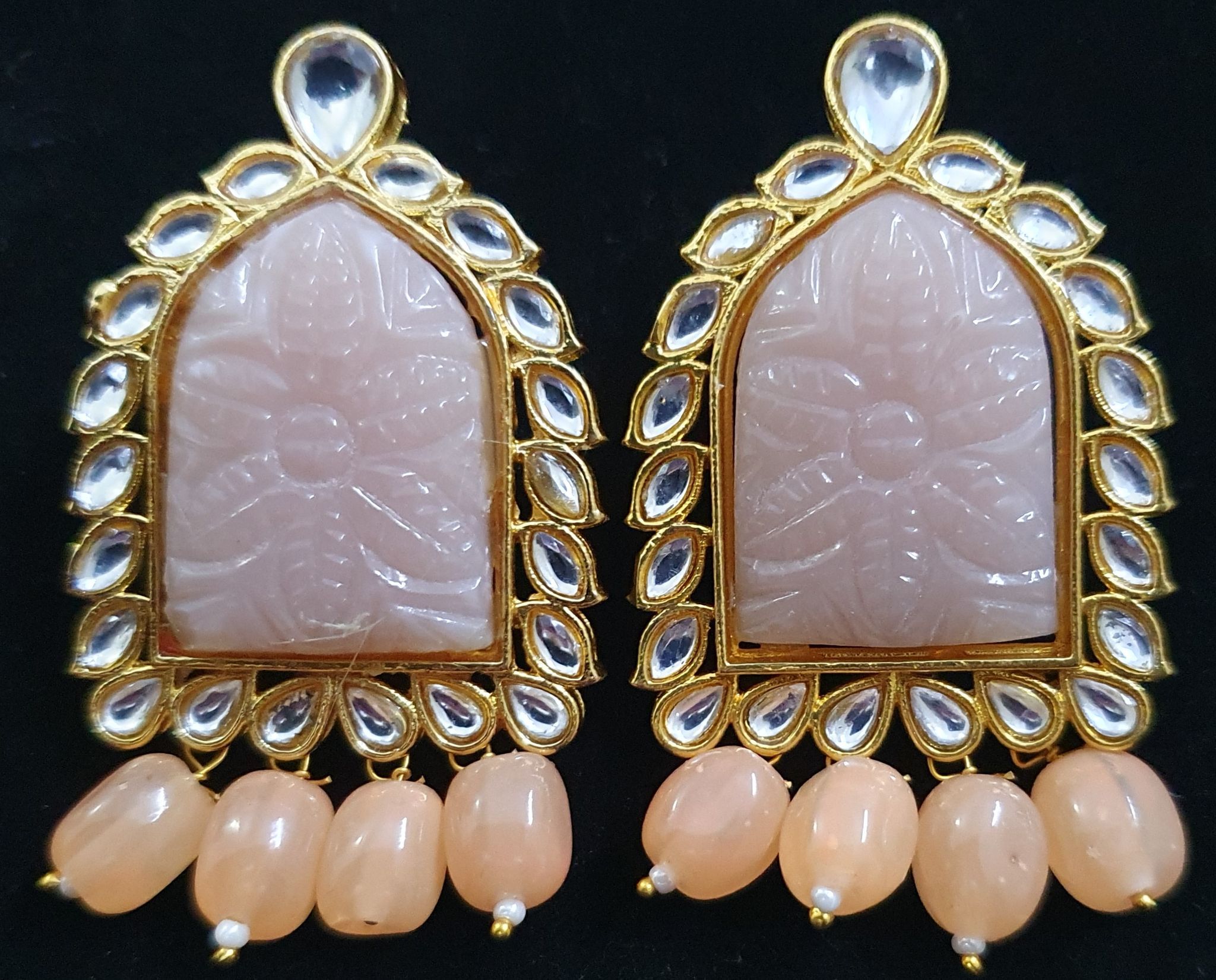 Kundan with Carving Stones Beautiful Studs Earrings