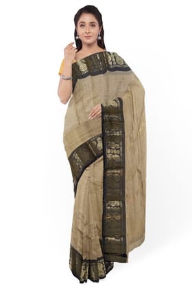 Beige Cotton Sungudi Checks Saree