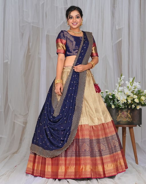 Premium AI Image | Joyful Odia Bride in Regal Navy Blue Gold Silk Saree  Embracing New Beginnings
