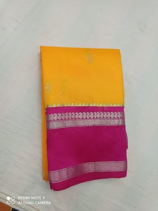Self Design  Pure Silk Saree  (yelow, Pink)