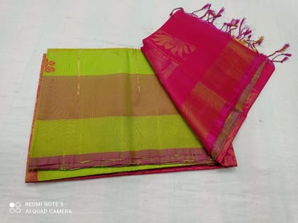 Self Design  Pure Silk Saree  (Green, Pink)