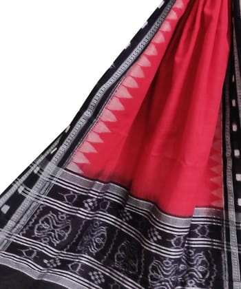 Red Black Sambalpuri Handwoven Single Ikat Cotton Dupatta