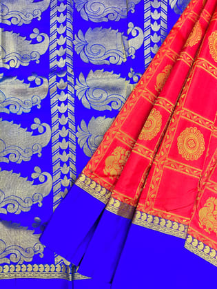 Red with Blue Color Checked Butta Design with Unstitched Blouse