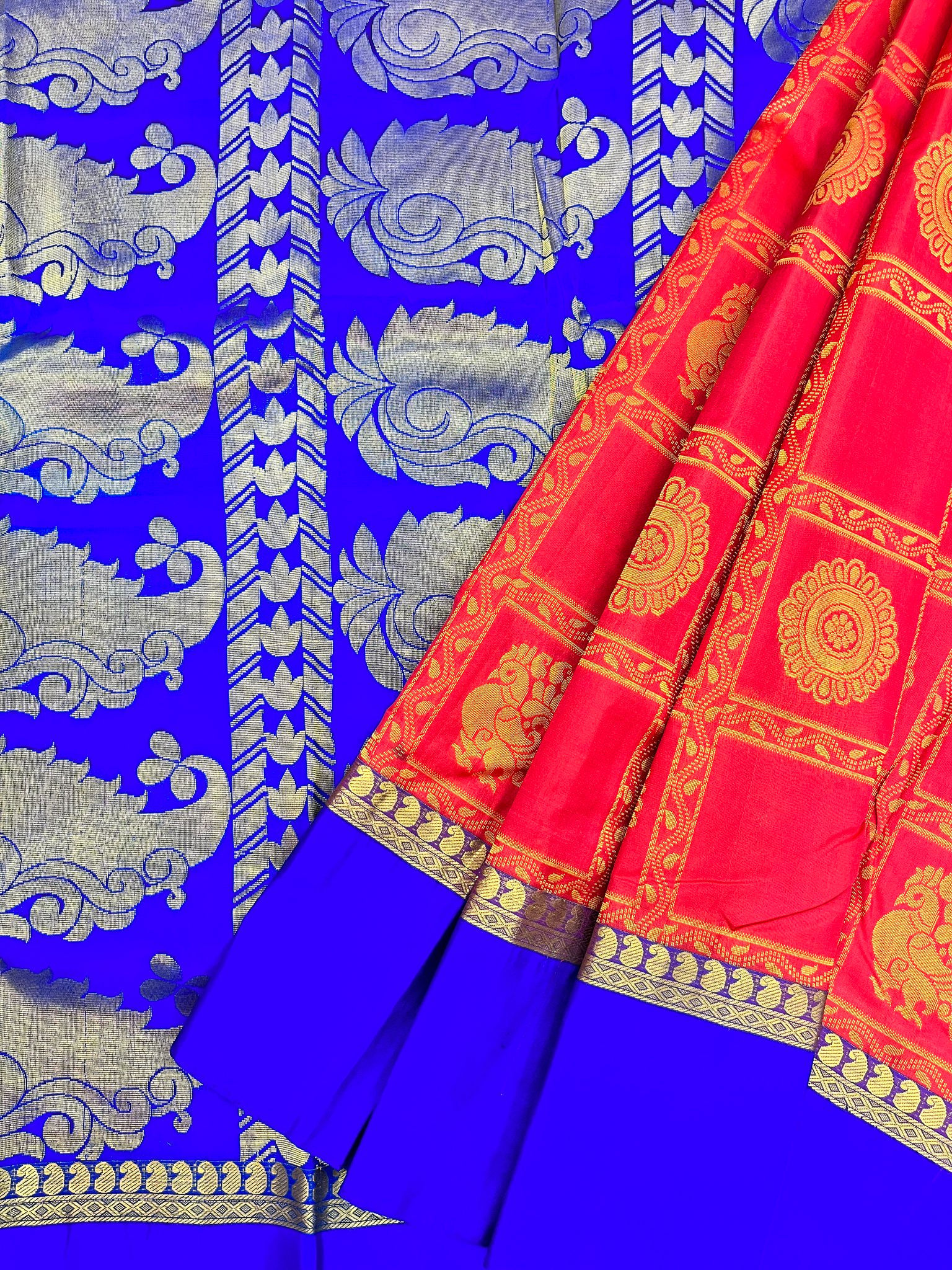Red with Blue Color Checked Butta Design with Unstitched Blouse