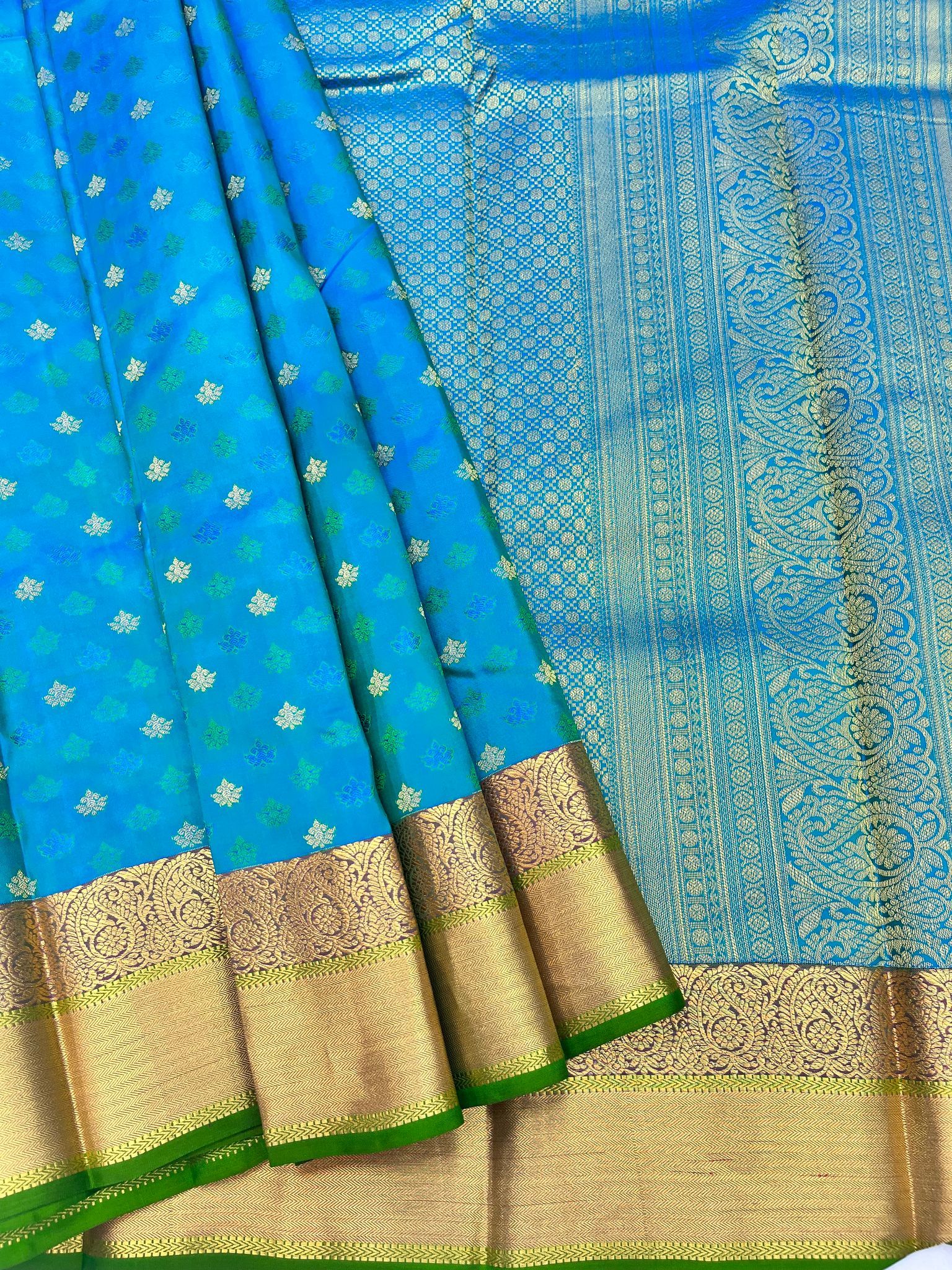 Blue Color Small Butta Silk Saree with Unstitched Blouse