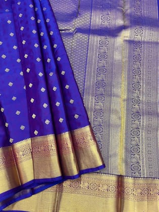 Bright Blue Color Silk Saree Has Small Butta Design with Unstitched Blouse