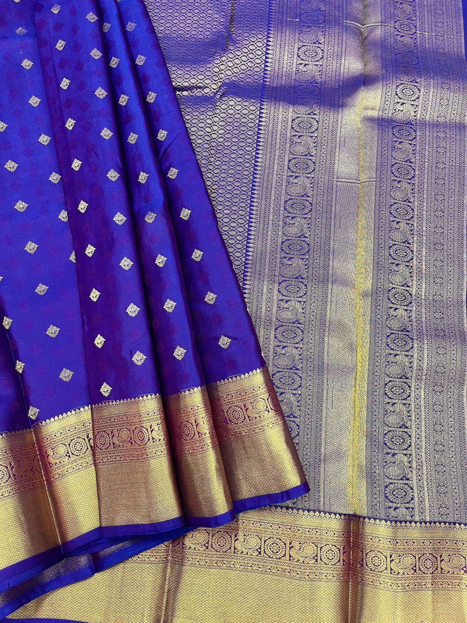 Bright Blue Color Silk Saree Has Small Butta Design with Unstitched Blouse