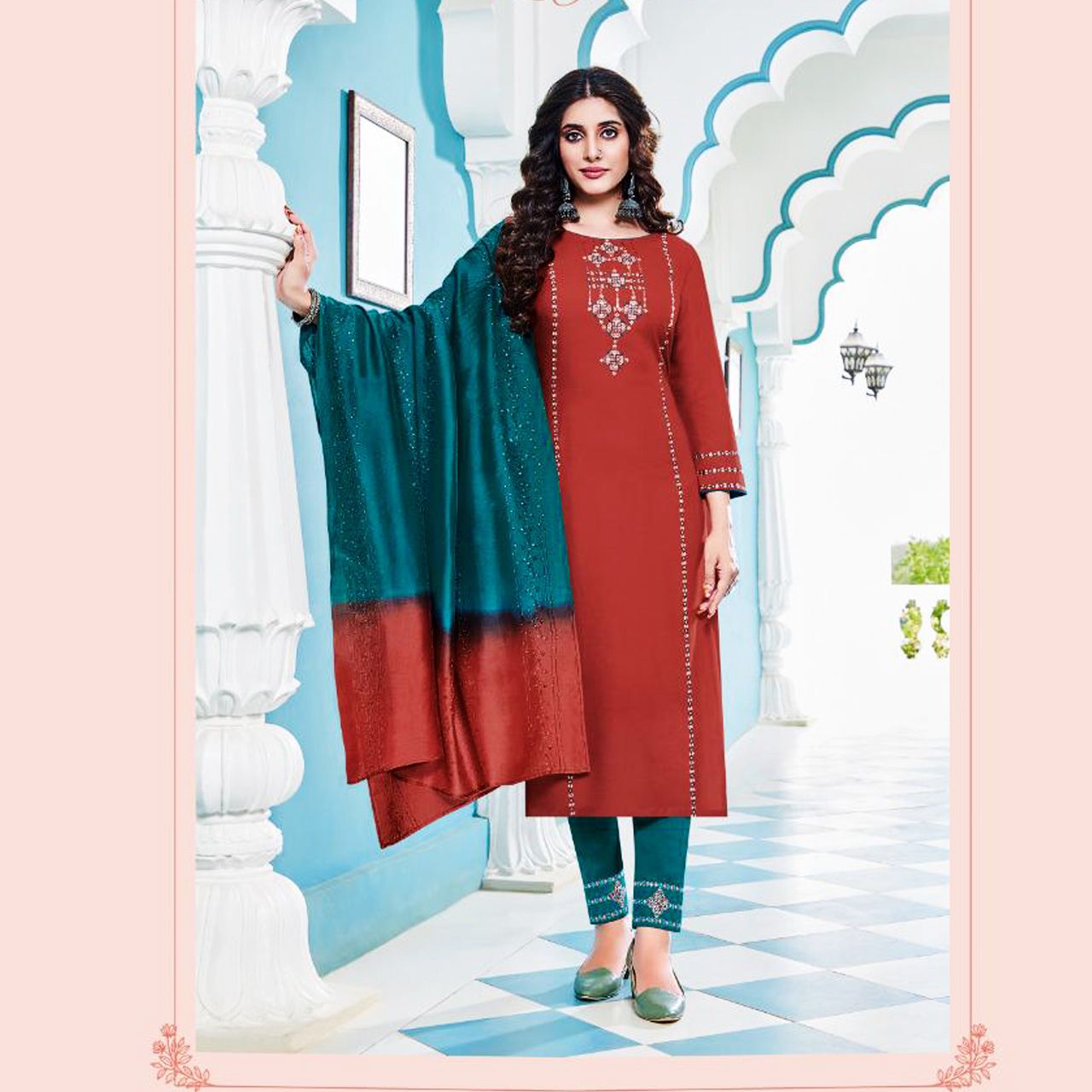 TALK BY FASHION Women Embroidered Heavy Rayon Kurta with Pants & Dupatta