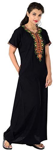 Valencia Cotton LizzyBizzy Embroidery Nighty Nightwear Maxi Nightgown Plain Black