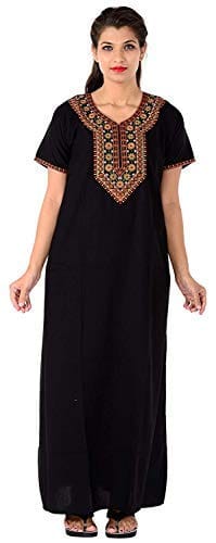 VALENCIA SLEEPWEAR lissybissy Cotton Resham Embroidery Nighty Night Gown Maxi for Women A line (Black) - Nightwear & Loungewear | Buy online on ZillyBuy