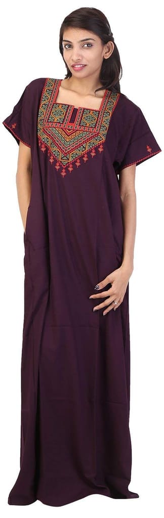 VALENCIA SLEEPWEAR Women's Embroidery Night Gown Lizzybizzy Cotton Wine - Nightwear & Loungewear | Buy online on ZillyBuy