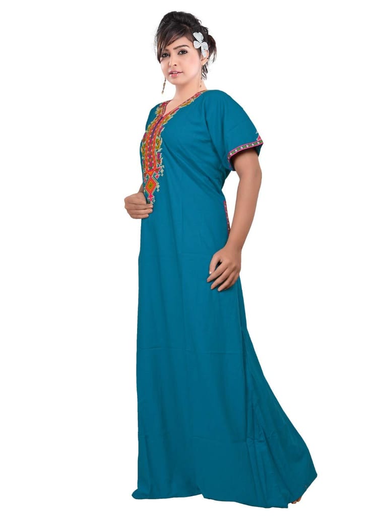 VALENCIA SLEEPWEAR lissybissy Cotton Resham Embroidery Nighty Night Gown Maxi for Women A line (X-Large, Different Blue) - Nightwear & Loungewear | Buy online on ZillyBuy