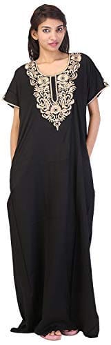 VALENCIA SLEEPWEAR Plain Embroidery Gown Maxi Nightwear Nighty Lizzy Bizzy Soft Fabric. Black - Nightwear & Loungewear | Buy online on ZillyBuy