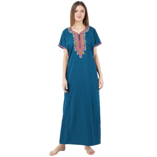 VALENCIA SLEEPWEAR lissybissy Cotton Resham Embroidery Nighty Night Gown Maxi for Women A line (XX_Large, Different Blue) - Nightwear & Loungewear | Buy online on ZillyBuy