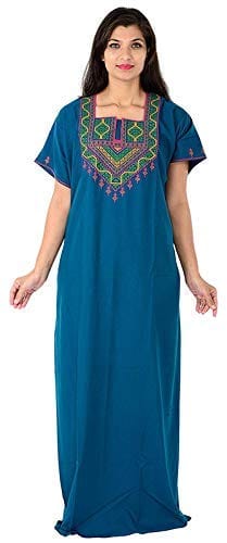 VALENCIA SLEEPWEAR Cotton LizzyBizzy Embroidery Nighty Nightwear Maxi Nightgown Plain Green