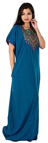 VALENCIA SLEEPWEAR lissybissy Cotton Resham Embroidery Nighty Night Gown Maxi for Women A line (Green