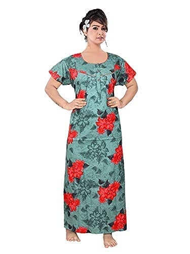 VALENCIA SLEEPWEAR Sleepwear Pure Cotton Printed Round Neck Nightgown Nighty with Pleades for Extra Comfort Green - Nightwear & Loungewear | Buy online on ZillyBuy