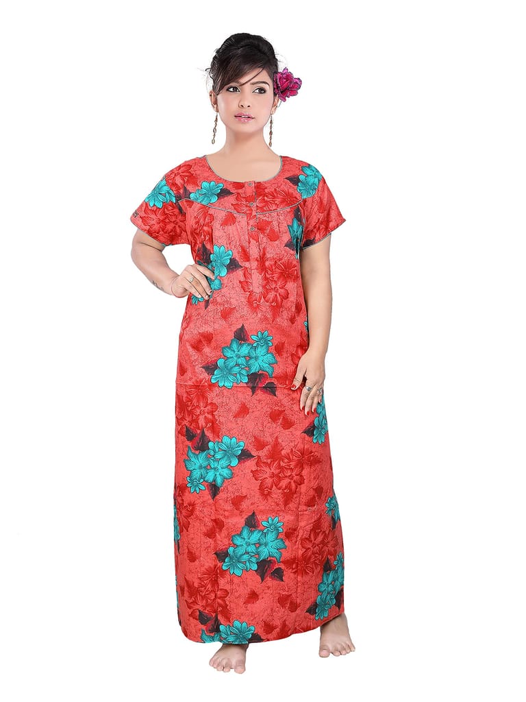 VALENCIA SLEEPWEAR Sleepwear Pure Cotton Printed Round Neck Nightgown Nighty with Pleades for Extra Comfort Maroon - Nightwear & Loungewear | Buy online on ZillyBuy