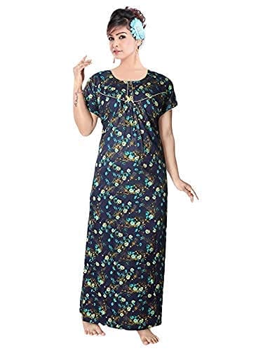 VALENCIA SLEEPWEAR Pure Cotton Flower Printed Night Gown nigthy Maxi Blue - Nightwear & Loungewear | Buy online on ZillyBuy