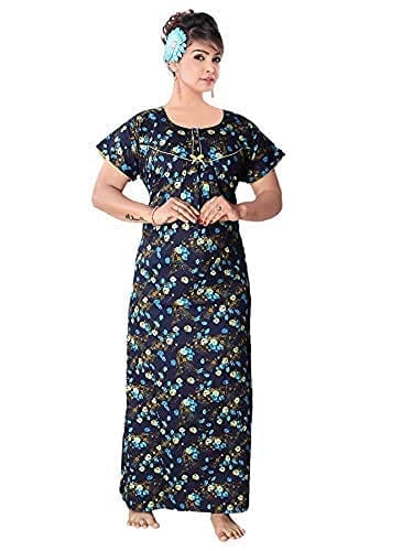 VALENCIA SLEEPWEAR Pure Cotton Flower Printed Night Gown nigthy Maxi Green - Nightwear & Loungewear | Buy online on ZillyBuy