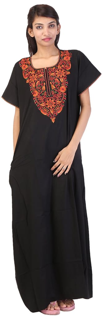 VALENCIA SLEEPWEAR lissybissy Cotton Resham Embroidery Nighty Night Gown Maxi for Women A line (KNW-47, Black, X-Large) - Nightwear & Loungewear | Buy online on ZillyBuy