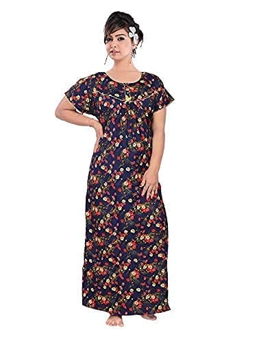 VALENCIA SLEEPWEAR Pure Cotton Flower Printed Night Gown nigthy Maxi Pink - Nightwear & Loungewear | Buy online on ZillyBuy