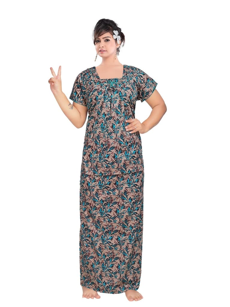 VALENCIA SLEEPWEAR Women Printed Cotton Nightwear Nighty Maxi Free Size Teal Blue