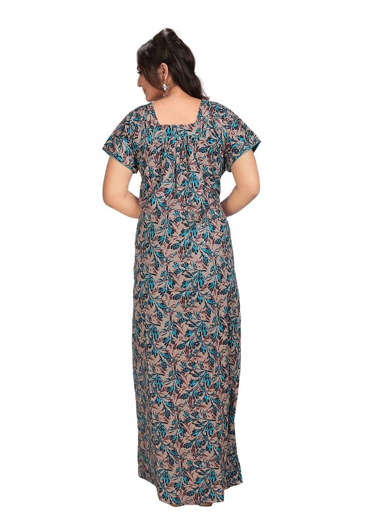 VALENCIA SLEEPWEAR Women Printed Cotton Nightwear Nighty Maxi Free Size Teal Blue