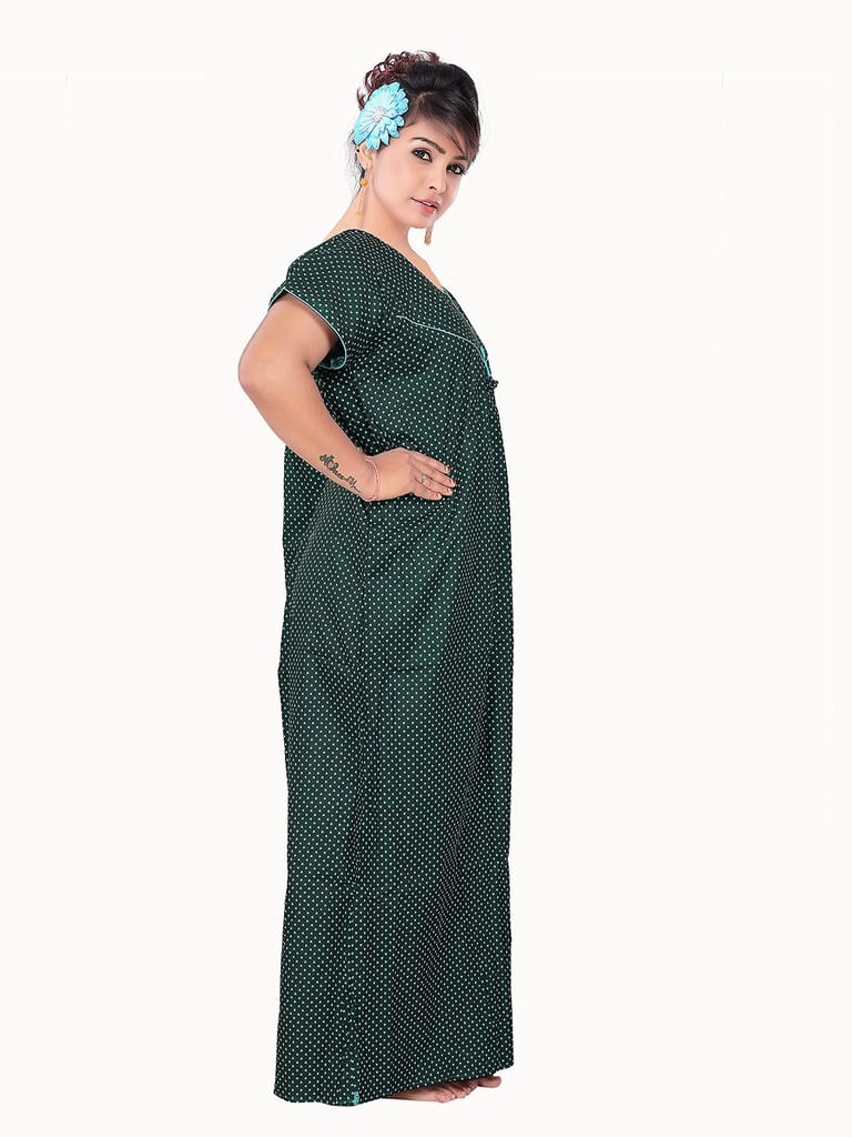 VALENCIA SLEEPWEAR Women Printed Pure Cotton Nighty Night Gown Maxi l/XL Blue