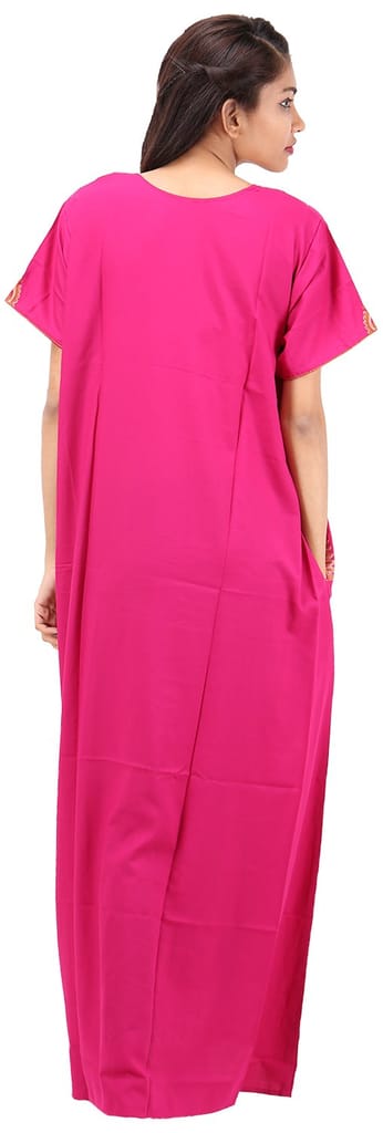 VALENCIA SLEEPWEAR lissybissy Cotton Resham Embroidery Nighty Night Gown Maxi for Women A line (KNW-67, Rani, X-Large)