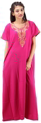 VALENCIA SLEEPWEAR lissybissy Cotton Resham Embroidery Nighty Night Gown Maxi for Women A line (KNW-67, Rani, Large)