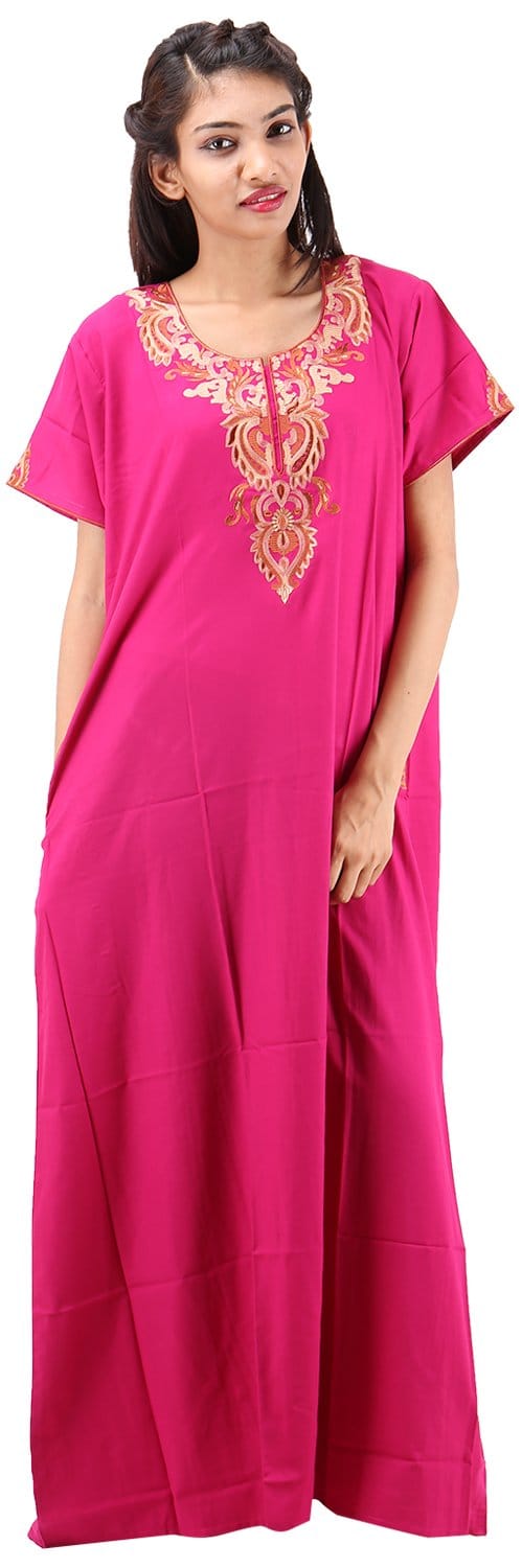 VALENCIA SLEEPWEAR lissybissy Cotton Resham Embroidery Nighty Night Gown Maxi for Women A line (KNW-67, Rani, Large)