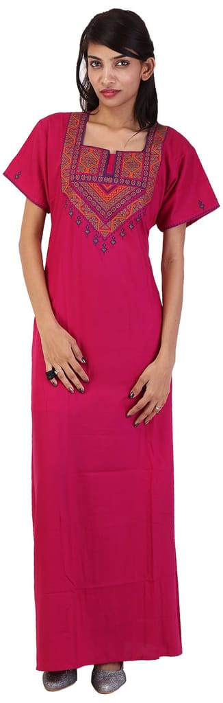 KOI SLEEPWEAR Women's Lissybissy Cotton Resham Embroidery Nighty/ Night Gown/ Maxi for Women (Pink, X-Large) - Nightwear & Loungewear | Buy online on ZillyBuy
