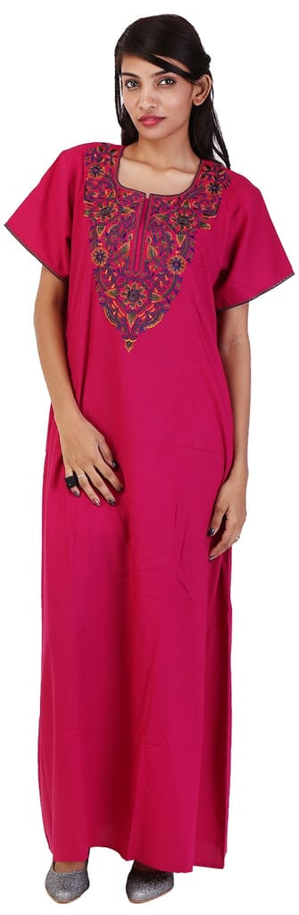 VALENCIA SLEEPWEAR lissybissy Cotton Resham Embroidery Nighty Night Gown Maxi for Women A line (KNW-12, Rani, Large) - Nightwear & Loungewear | Buy online on ZillyBuy