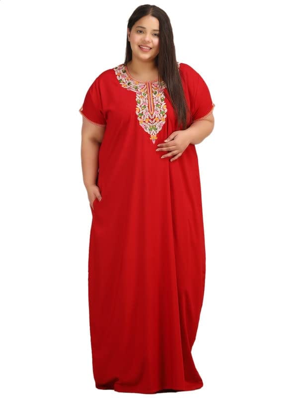 KOI SLEEPWEAR Women's Short Sleeves Lissybissy Full Length Maxi/Nighty Nightgown with Beautiful Floral Embroidery (Red, 2XL/3XL) - Nightwear & Loungewear | Buy online on ZillyBuy