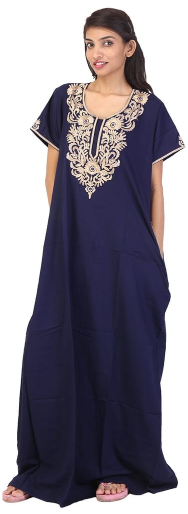 VALENCIA SLEEPWEAR Women's Cotton Night Dress (KNW-38, Navy Blue, Large) |Length: 1 meter - Nightwear & Loungewear | Buy online on ZillyBuy