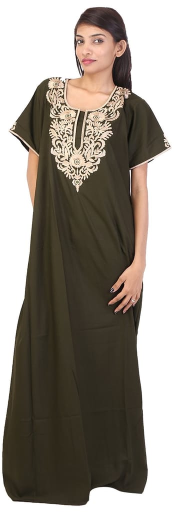 Valencia Women's Night Dress (KNW-39, Mehendi Green, Large)