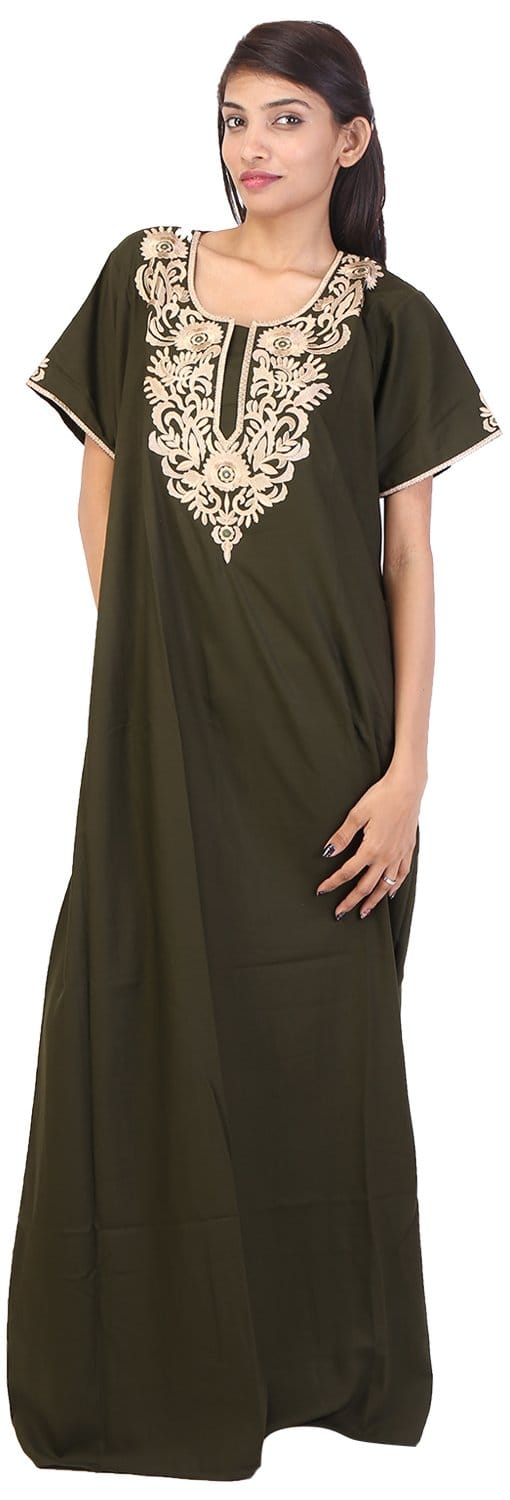 Valencia Women's Night Dress (KNW-39, Mehendi Green, Large)