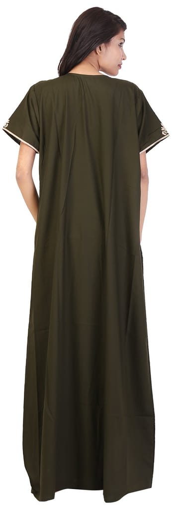 Valencia Women's Night Dress (KNW-39, Mehendi Green, Large)