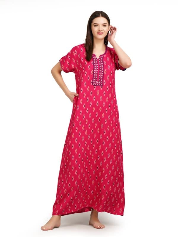 KOI Alpine Nightgown with Floral Embroidery Chocolate Pink Large - Nightwear & Loungewear | Buy online on ZillyBuy