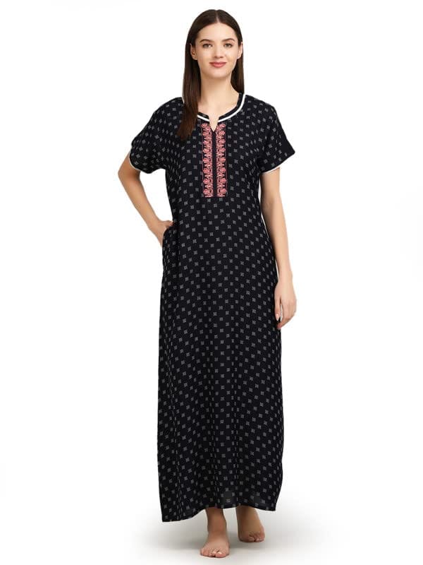 KOI Alpine Nightgown with Floral Embroidery Double Patti Red XL - Nightwear & Loungewear | Buy online on ZillyBuy