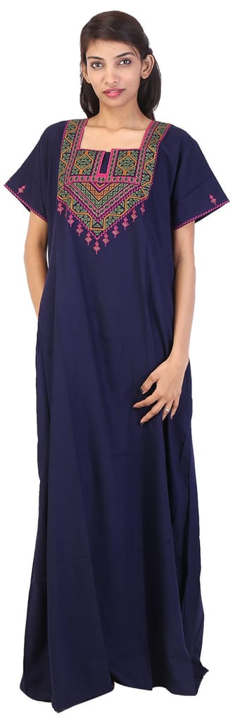 VALENCIA SLEEPWEAR lissybissy Cotton Resham Embroidery Nighty Night Gown Maxi for Women A line (KNW-45, Navy Blue, X-Large) - Nightwear & Loungewear | Buy online on ZillyBuy